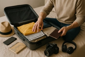 maleta y pasaporte listos para un viaje seguro y tranquilo