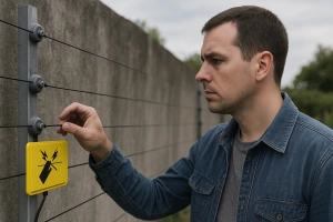 Persona revisando el funcionamiento de un cerco eléctrico