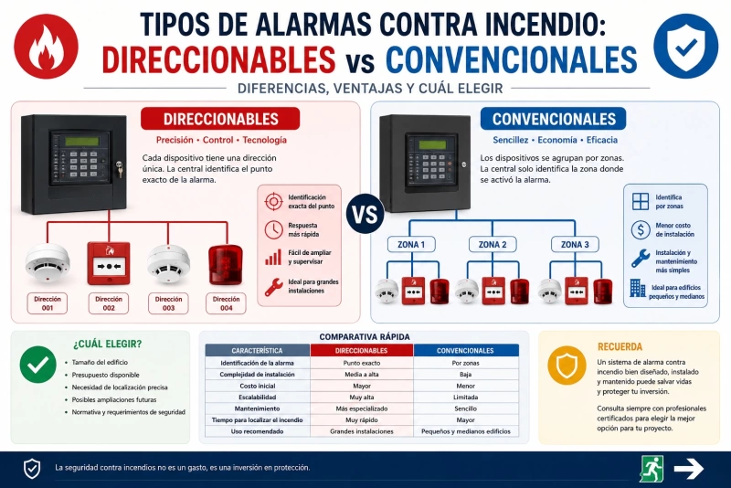 Comparativa alarmas incendio direccionables y convencionales